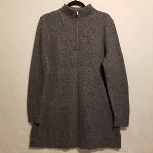 Lands End L Sweater Gray Speckled Confetti Quarter Zip Mock Neck Preppy Classic